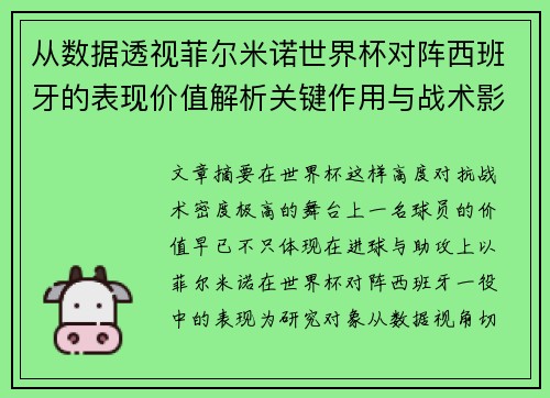 从数据透视菲尔米诺世界杯对阵西班牙的表现价值解析关键作用与战术影响